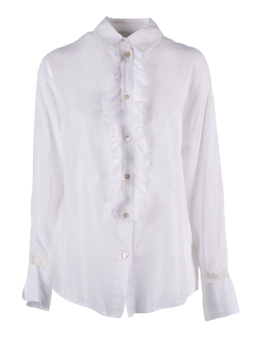 Forte Forte White Voile Ruffled Lace Blouse