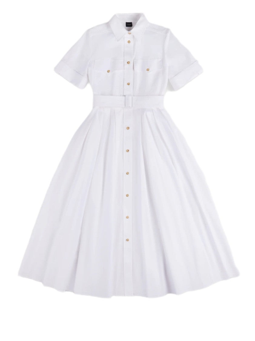 Fay Shirt-Collar Midi Dress With Waist-Cinching Belt