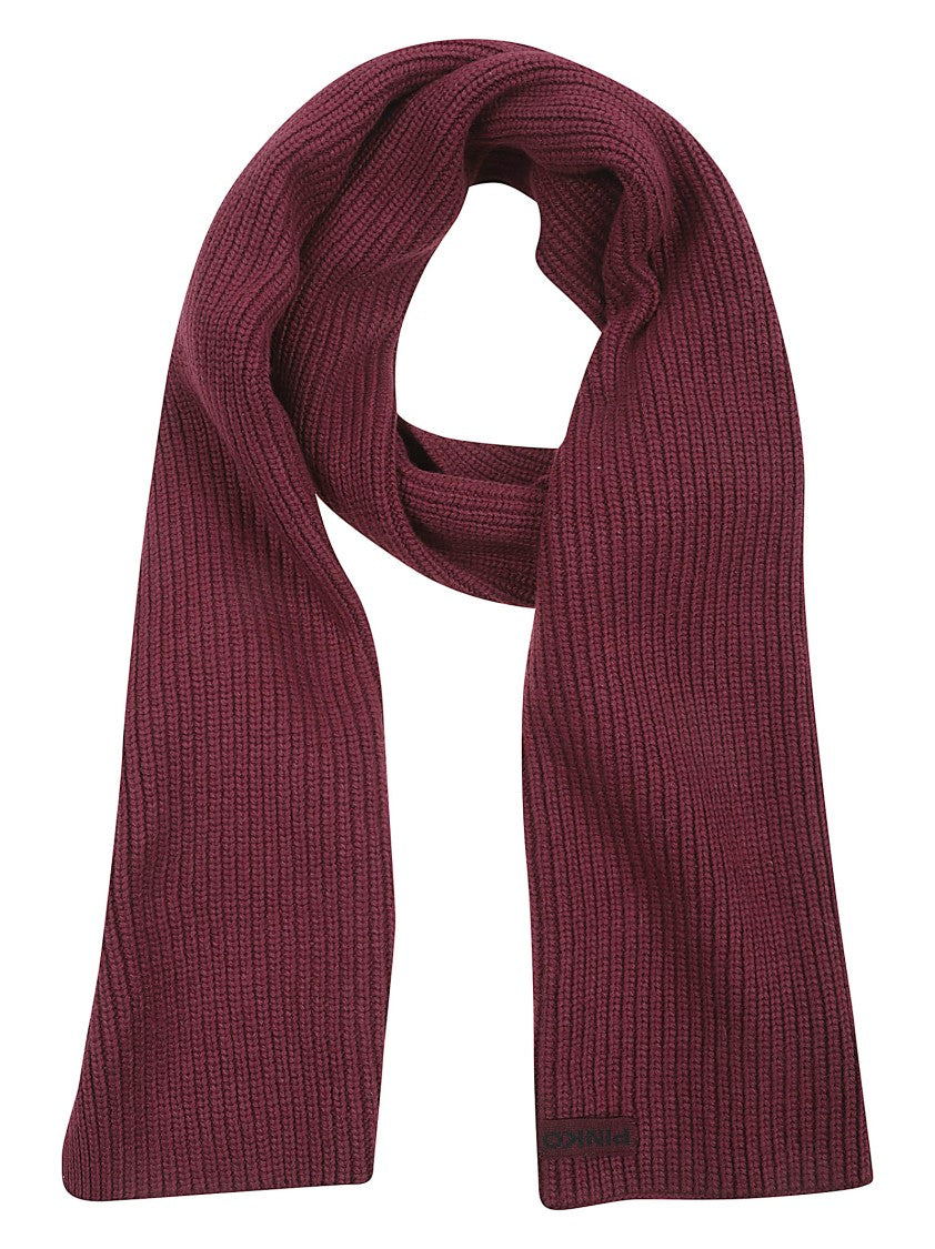 Pinko Textured Ribbed Knit Scarf In Rich Burgundy