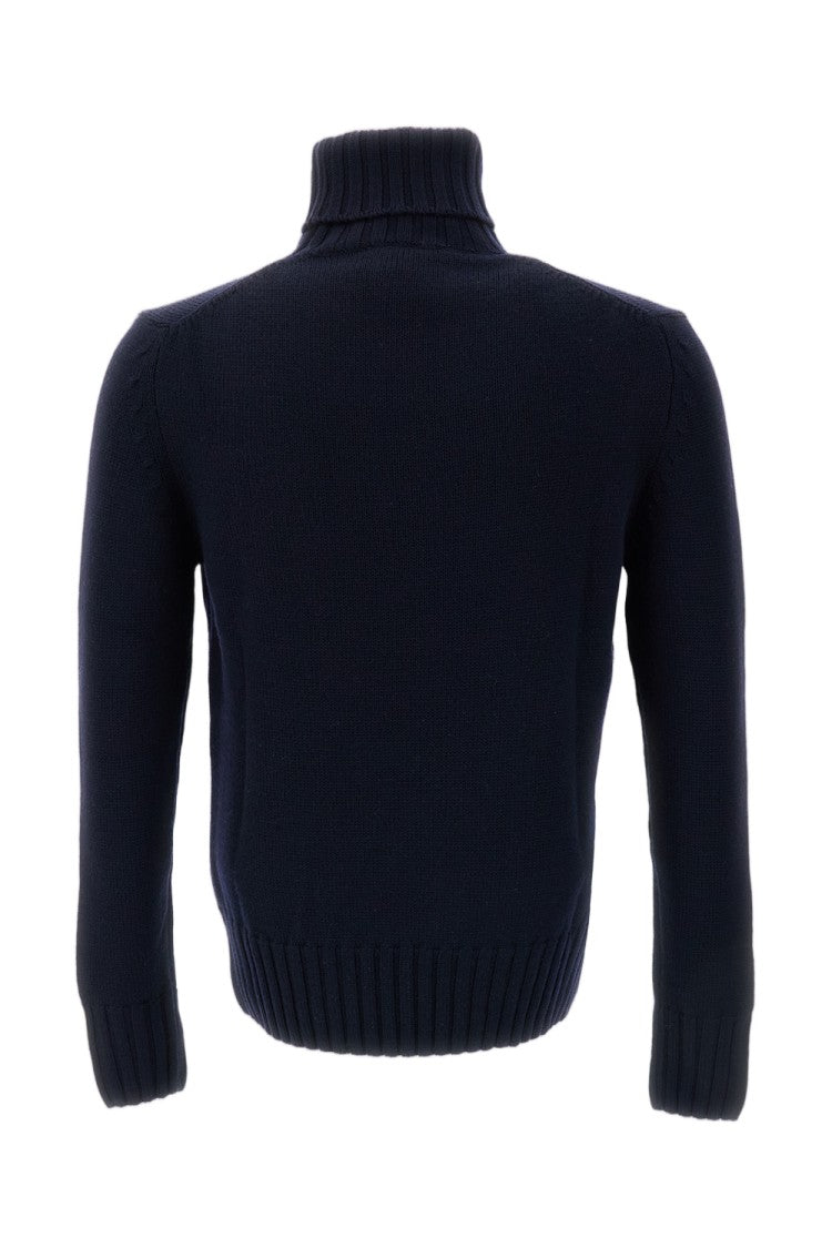 Customer Lovers Blue Ribbed Wool Turtleneck Sweater