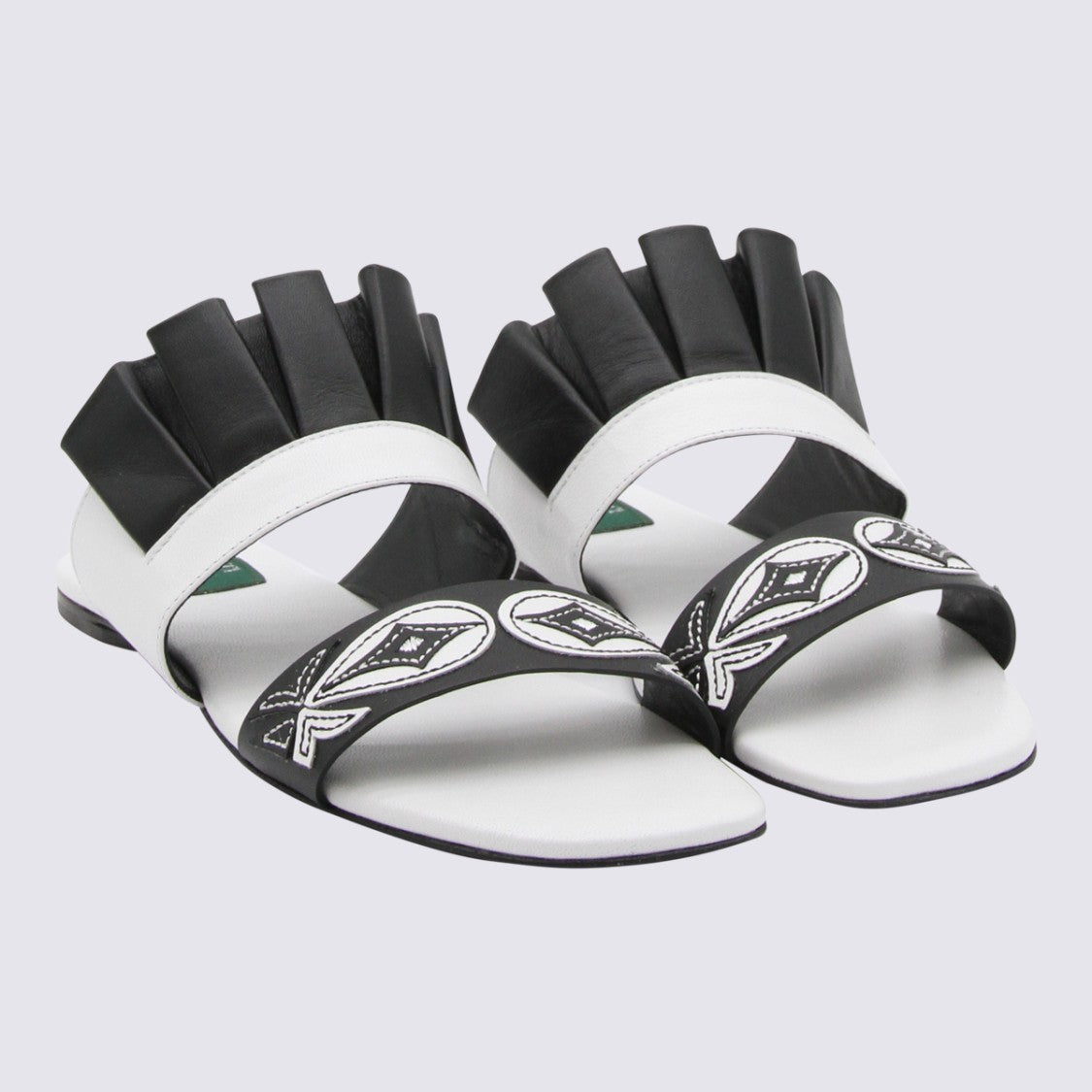 Emilio Pucci Artistic Black And White Geometric Embroidered Sandals