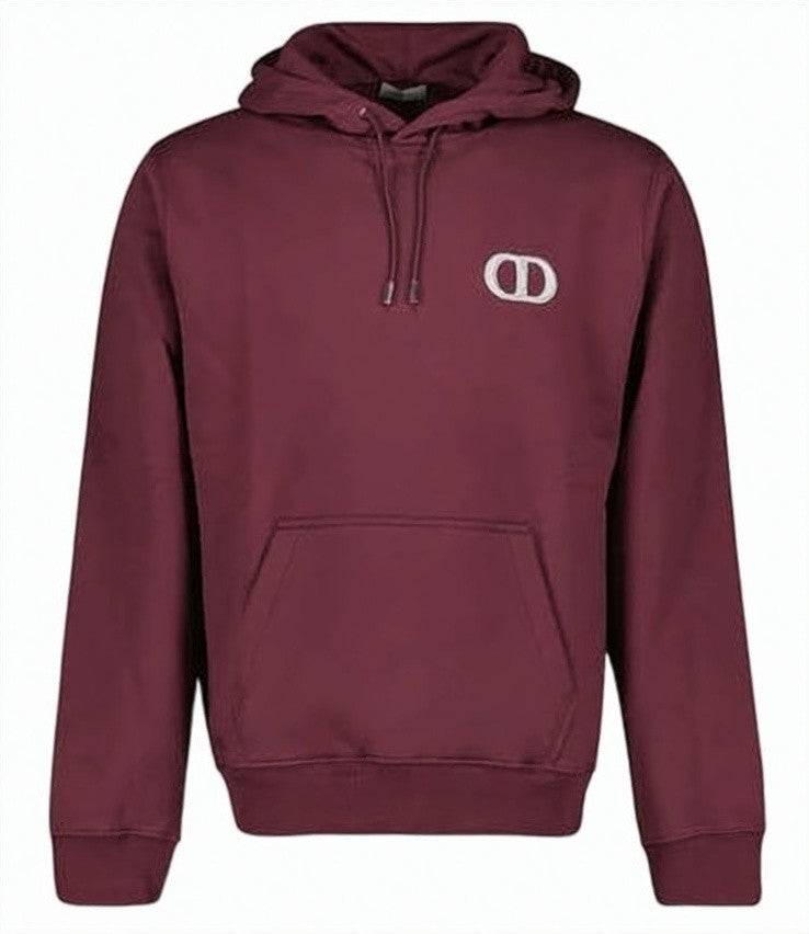 Christian Dior Deep Burgundy Cotton Hoodie With Kangaroo Pocket And Embroidered Logo