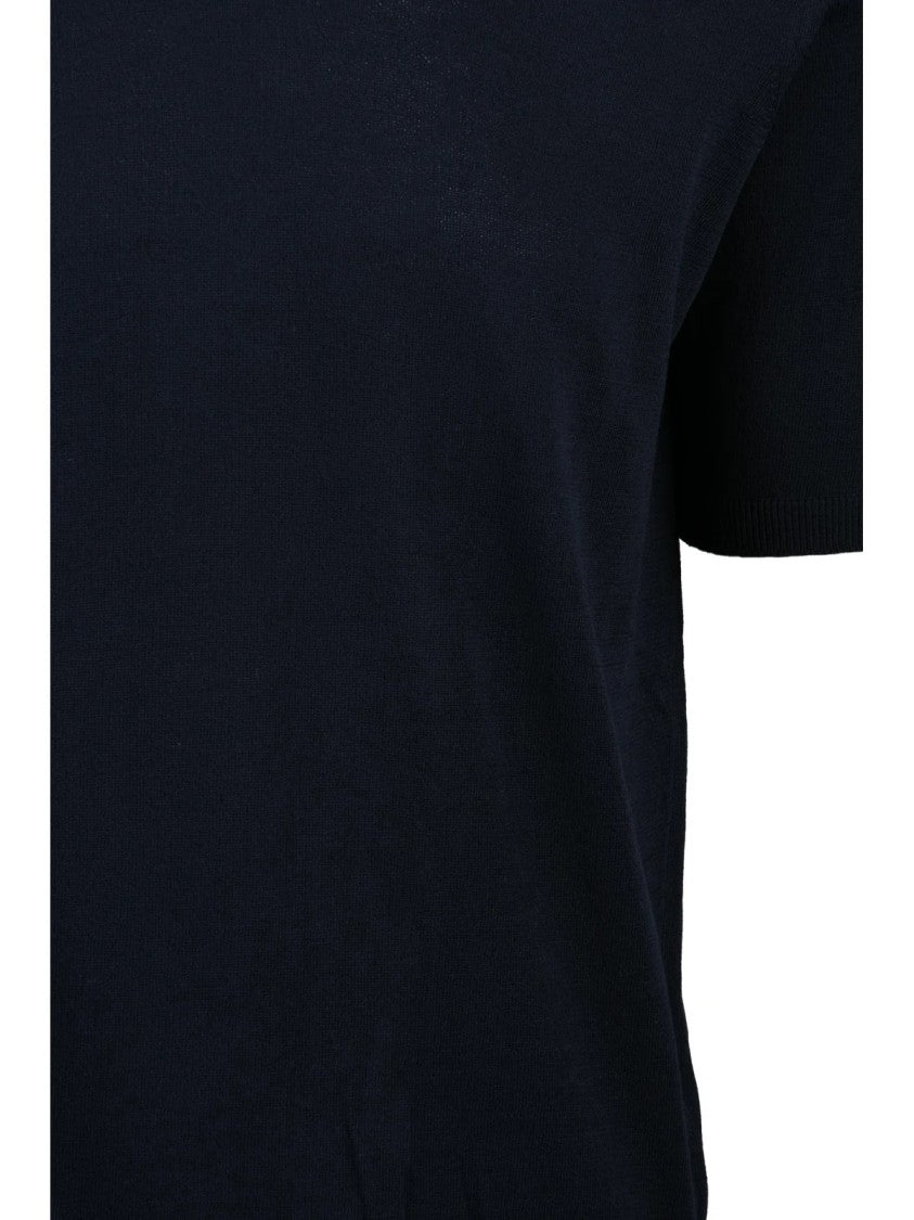 Alpha Studio Navy Blue Cotton Crewneck Knit Top