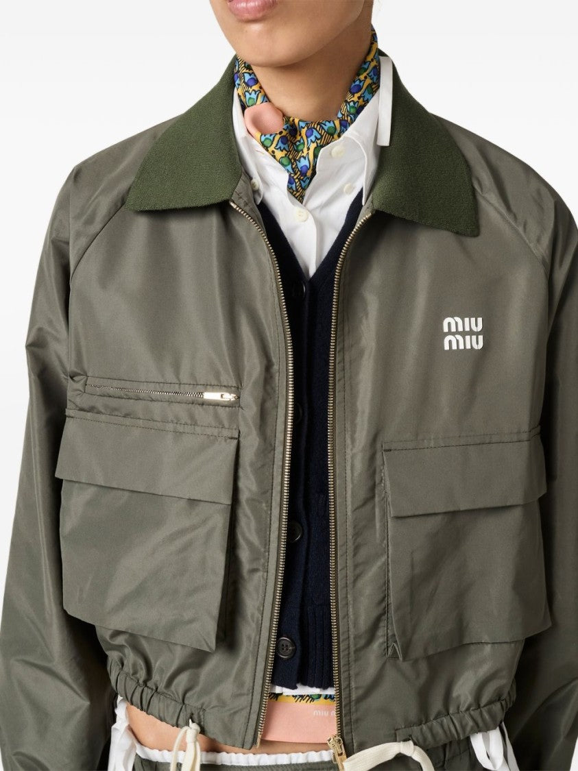 Miu Miu Black Cropped Boxy Zip-Up Jacket
