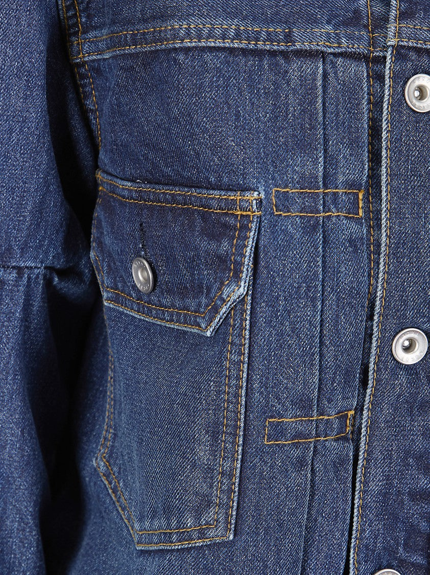 Sacai Structured Blue Denim Jacket With Classic Design And Chest Pockets