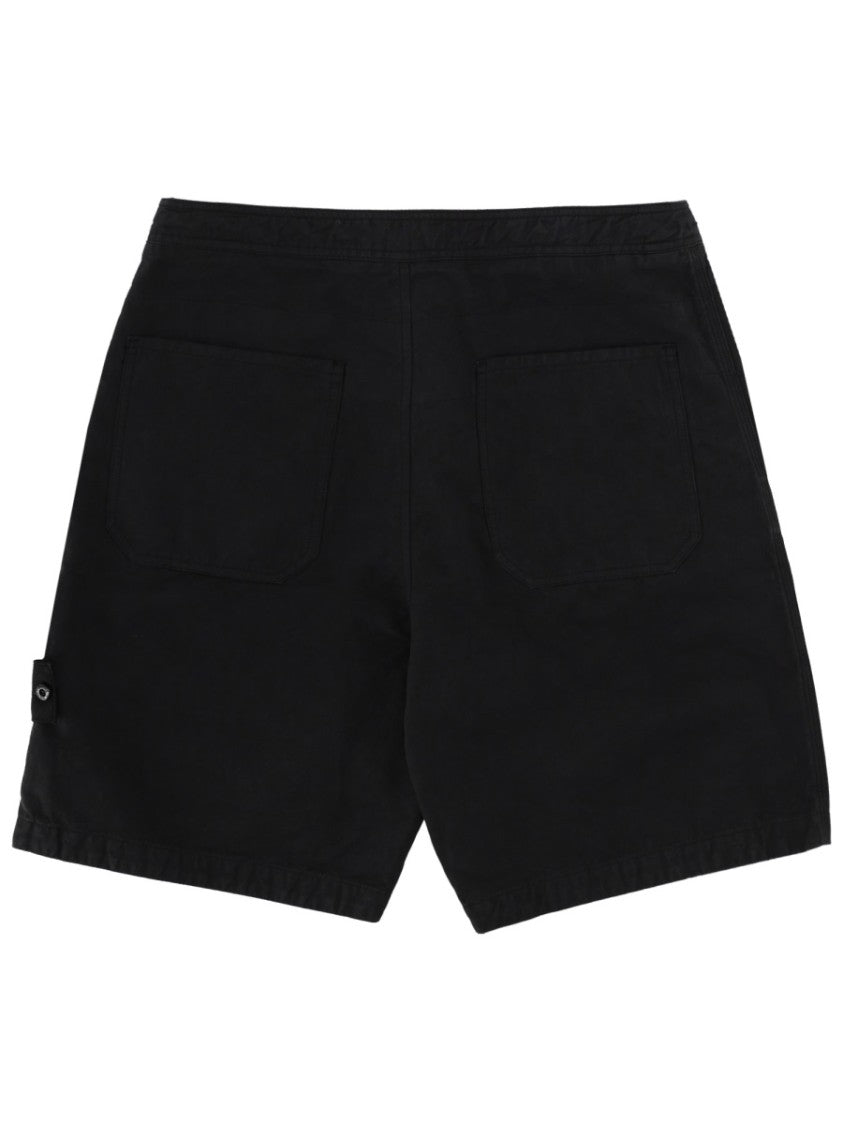 Stone Island Minimalist Black Cotton-Linen Blend Shorts