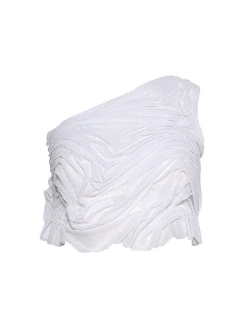 Di Petsa Wetlook One Shoulder Crop Top White