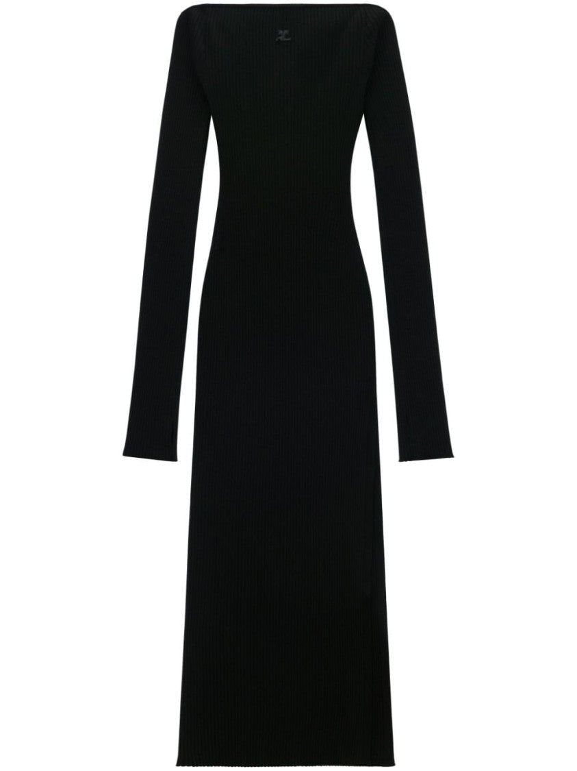 Courrèges Off-Shoulder Black Jersey Dress