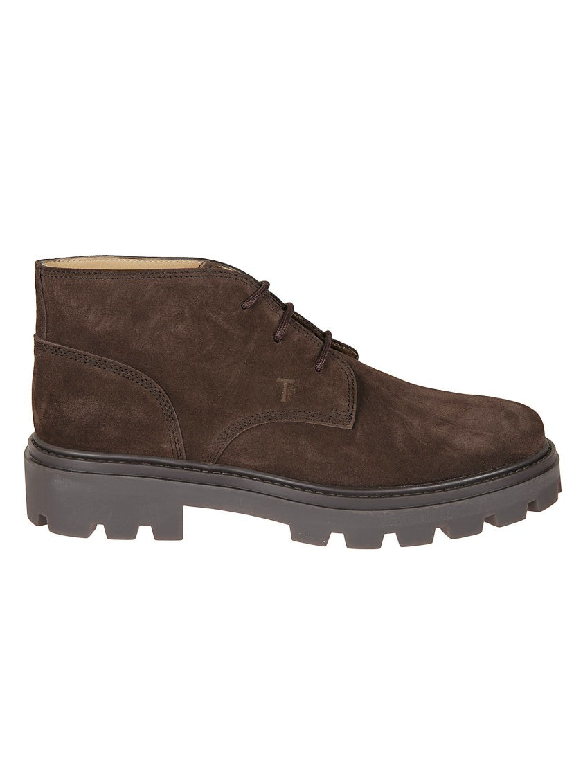Tod's Ankle-High Dark Brown Suede Lace-Up Shoes