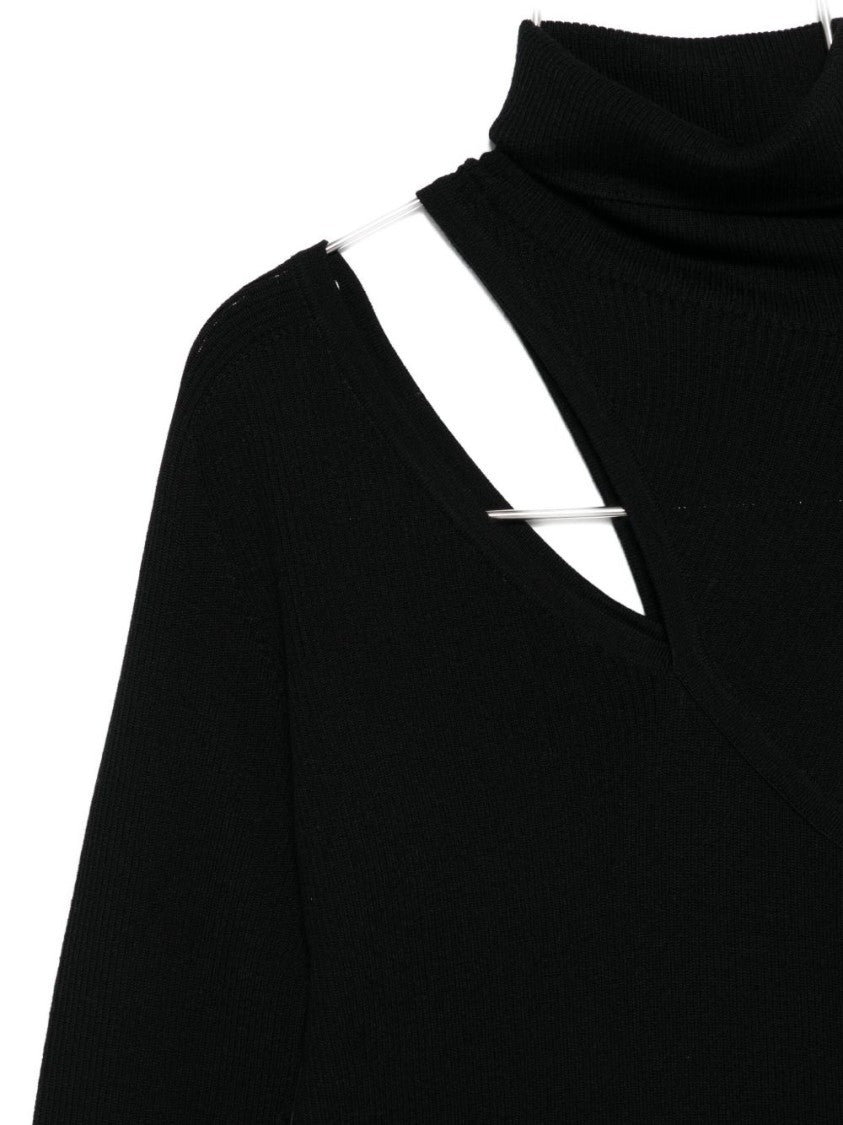 Dexterior Asymmetrical Cut-Out Black Wool Sweater
