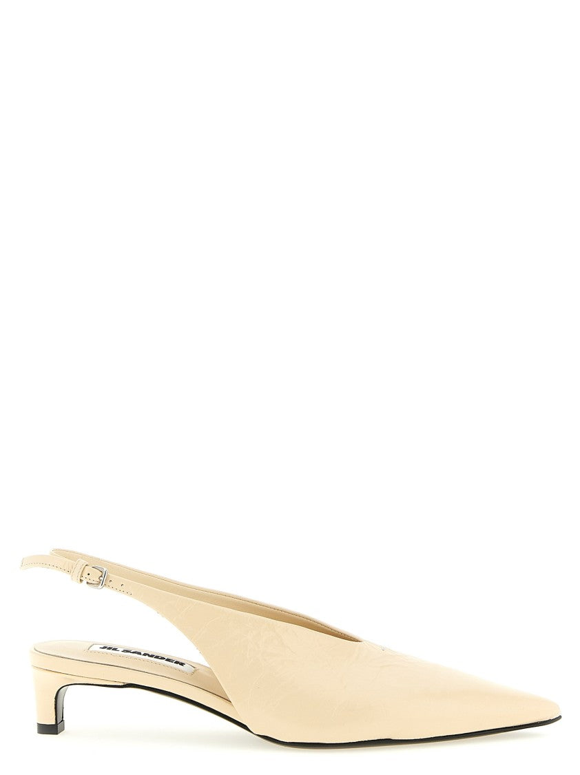 Jil Sander Craquelé Leather Slingbacks With V-Neck And Adjustable Strap
