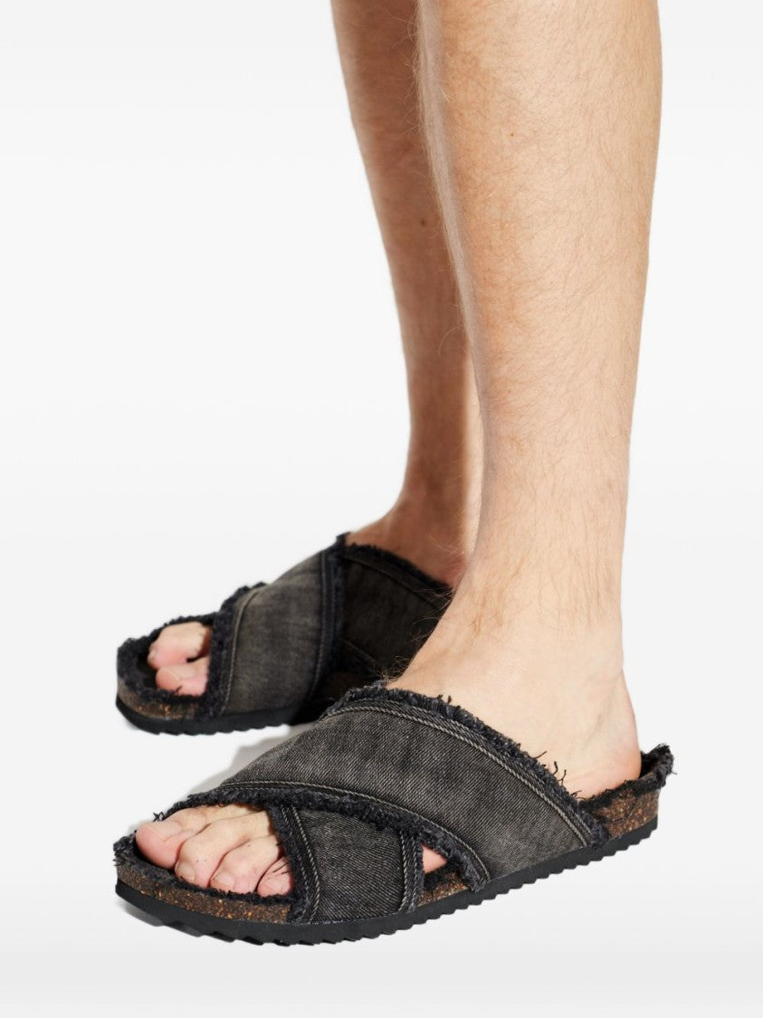 Diesel Black Minimalist Thong Strap Flat Sandals