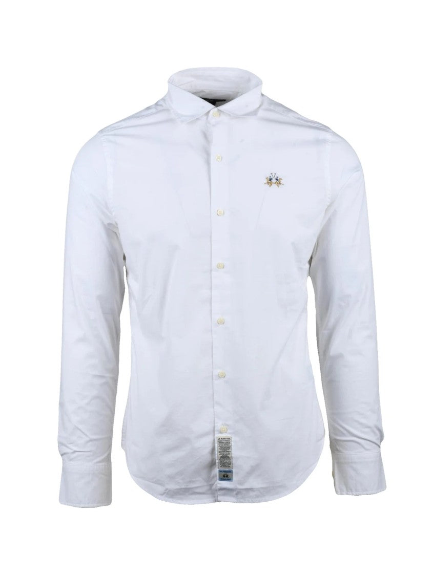 La Martina White Button-Down Stretch Shirt