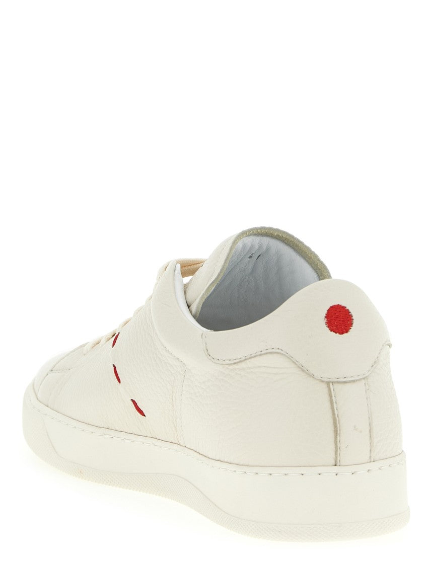 Kiton Hammered Leather Sneakers With Contrasting Stitching
