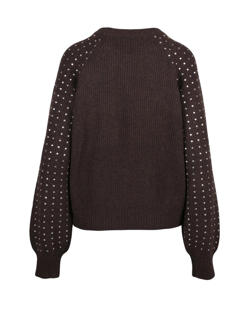 Marella Sport Brown Crewneck Knit Sweater With Reflective Details