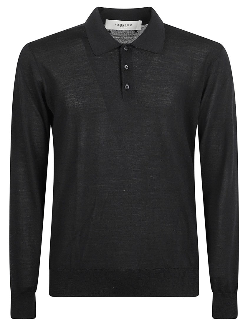 Golden Goose Long-Sleeve Polo Shirt In Black Virgin Wool