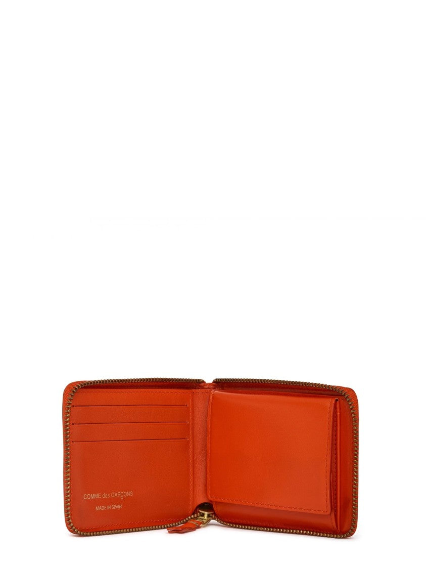 Comme Des Garçons Compact Calfskin Leather Wallet With Gold-Tone Zip Closure