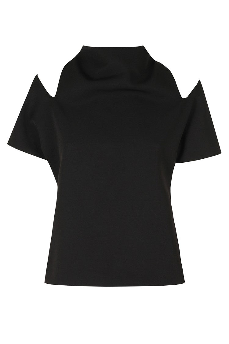 Federica Tosi Black Structured High-Neck Cady Cut-Off Sleeves Blouse