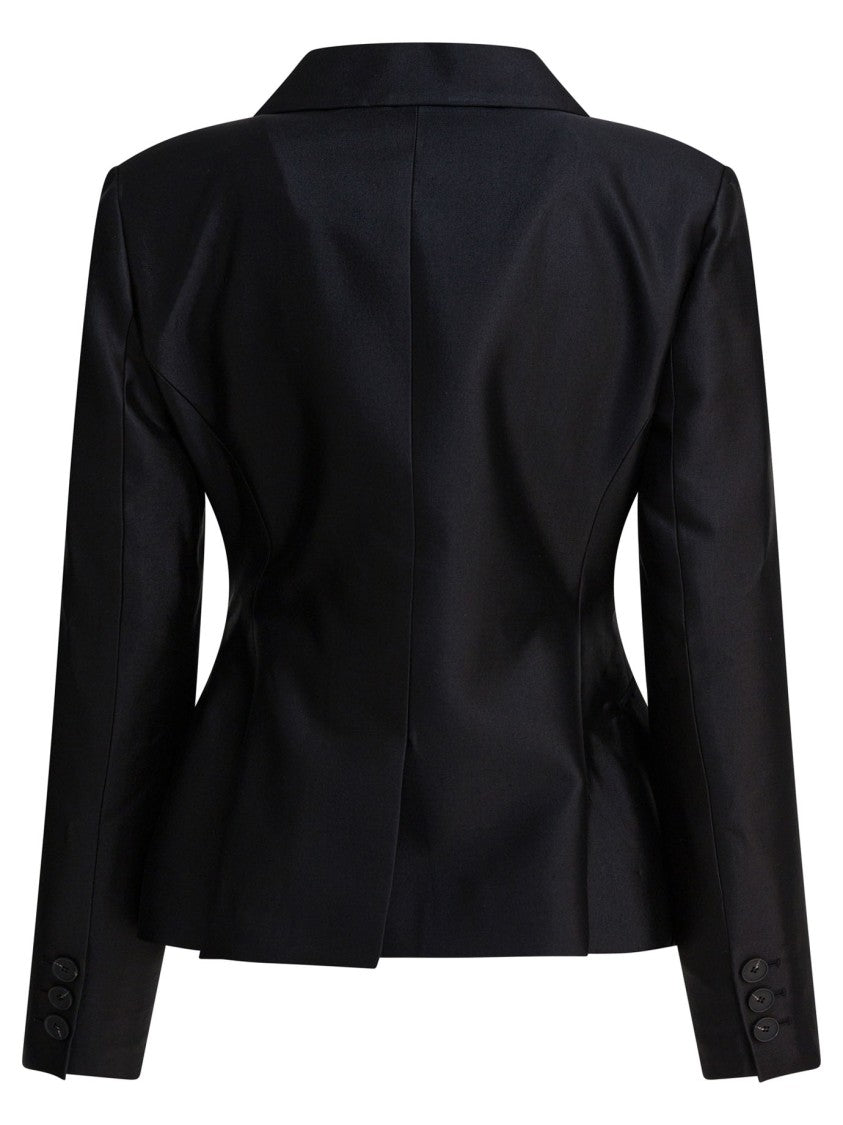 Sandbeige Double-Breasted Wool-Silk Blend Tailored Jacket