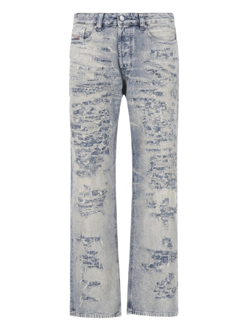 Diesel Light Wash Distressed Straight-Leg Jeans