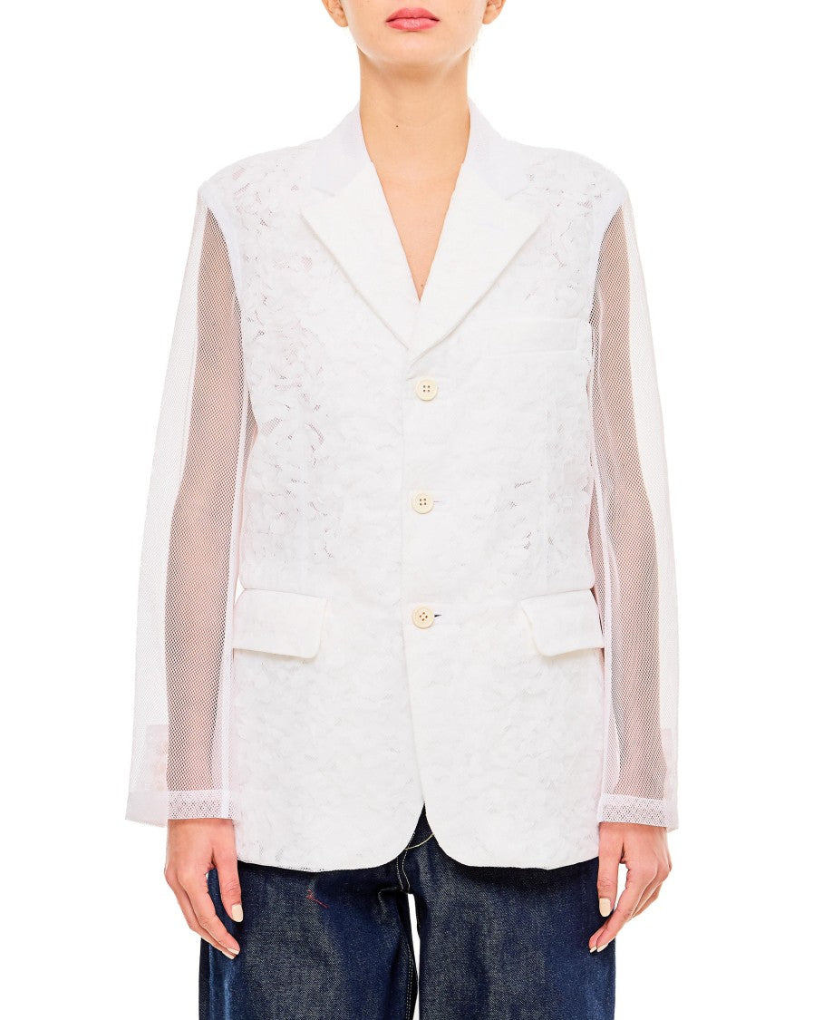 Comme Des Garçons Tulle Blazer Jacket With Micro-Flower Overlay