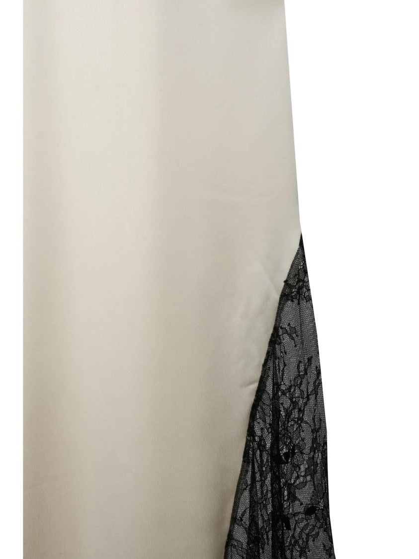Weili Zheng White Lace Insert Satin Viscose Day Dress