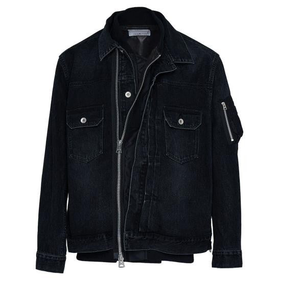 Sacai Classic Black Denim Jacket With Vintage Finish