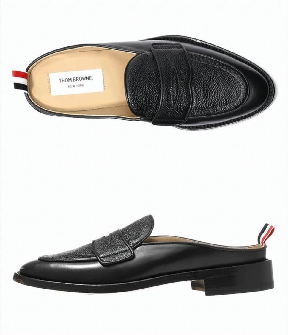 Thom Browne Slip-On Loafers With Textured Leather Vamp And Tricolor Tab