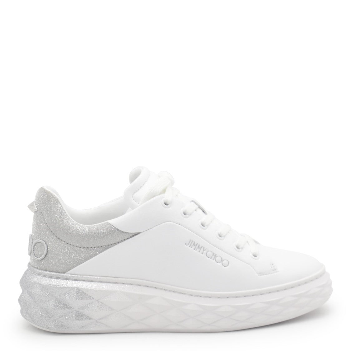 Jimmy Choo White Leather Lace-Up Sneakers
