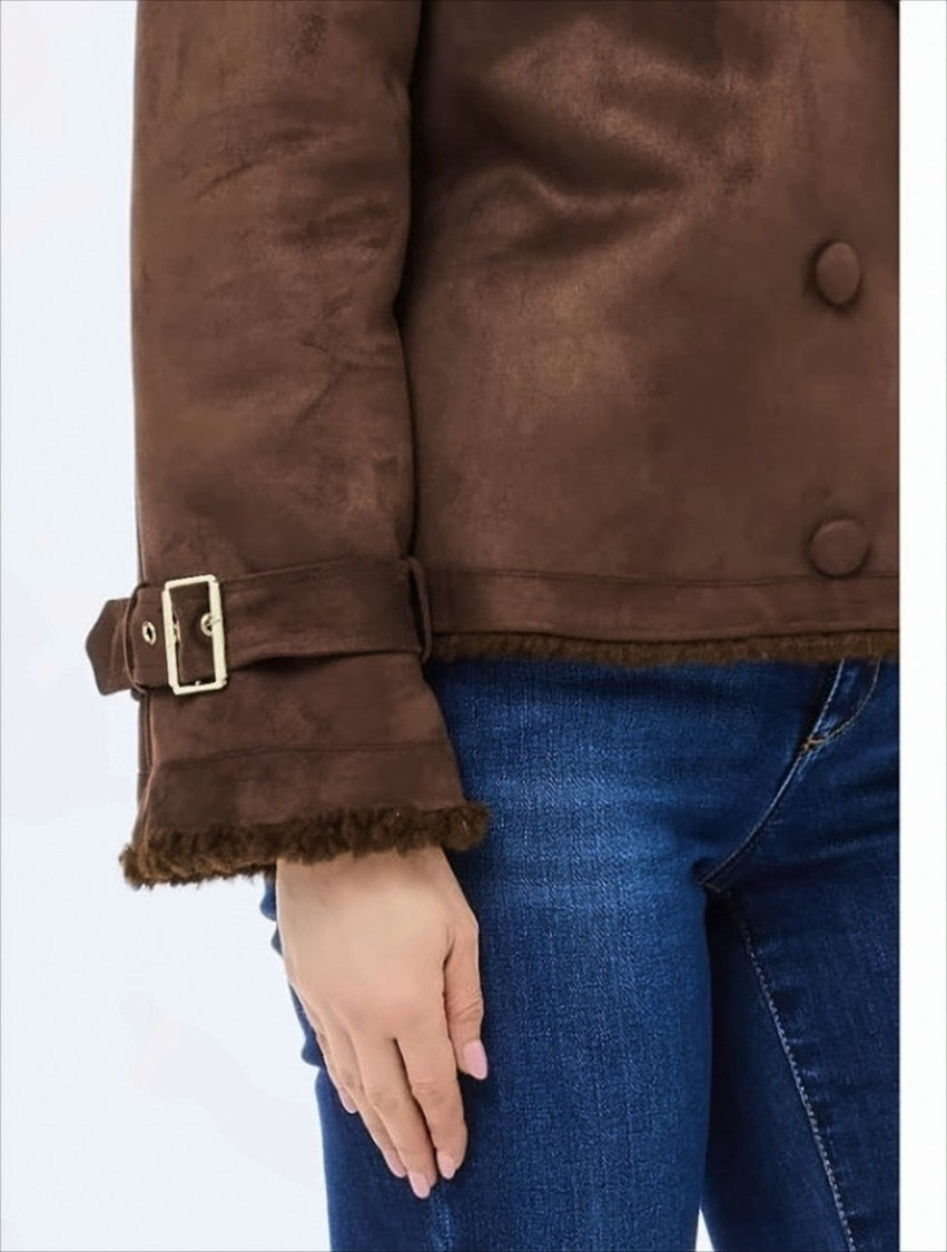 Liu Jo Brown Faux Suede Fabric Short Coat