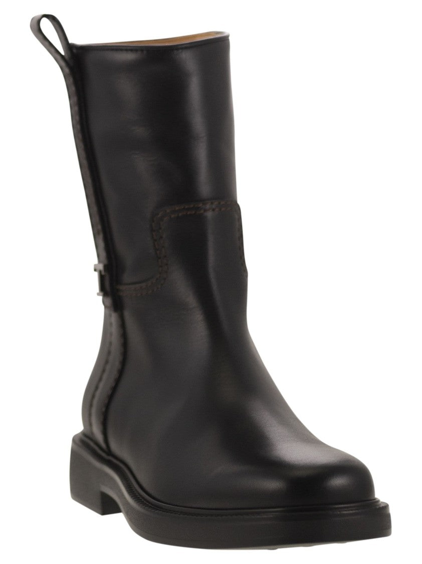 Tod's Calfskin Ankle Boot With T Accessory