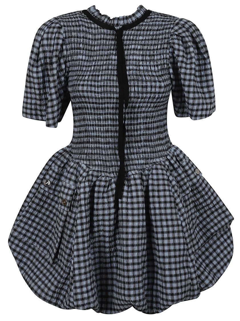 Ganni Smocked Bodice Dress With High Neckline