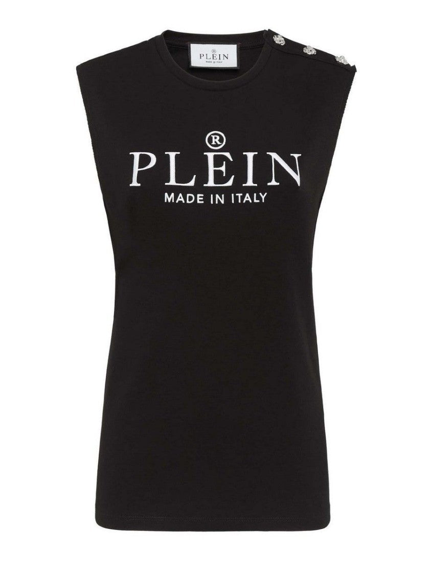 Philipp Plein Logo Print Sleeveless Top Elegant Detailing