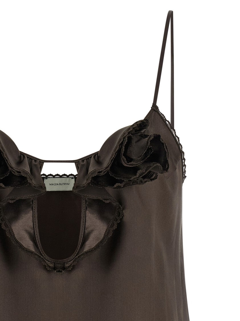 Magda Butrym Silk Top With Lace Inserts And Ruffled Neckline