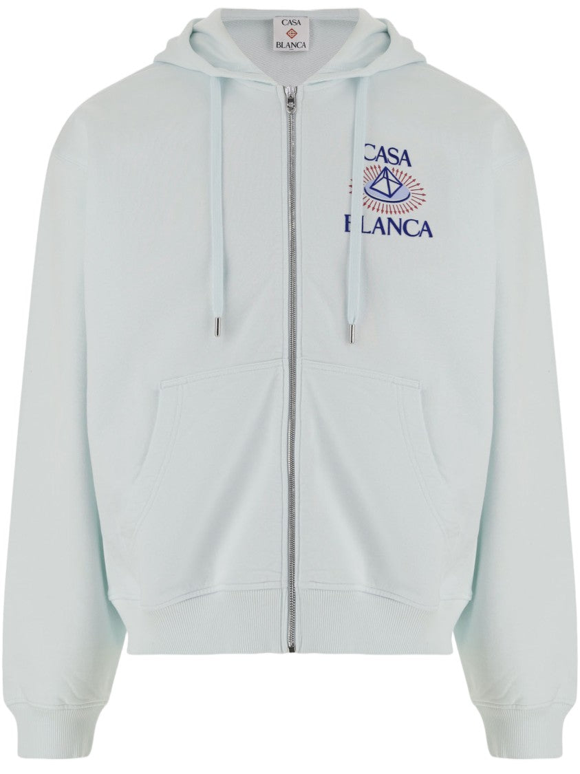Casablanca Light Blue Logo Print Drawstring Cotton Hoodie