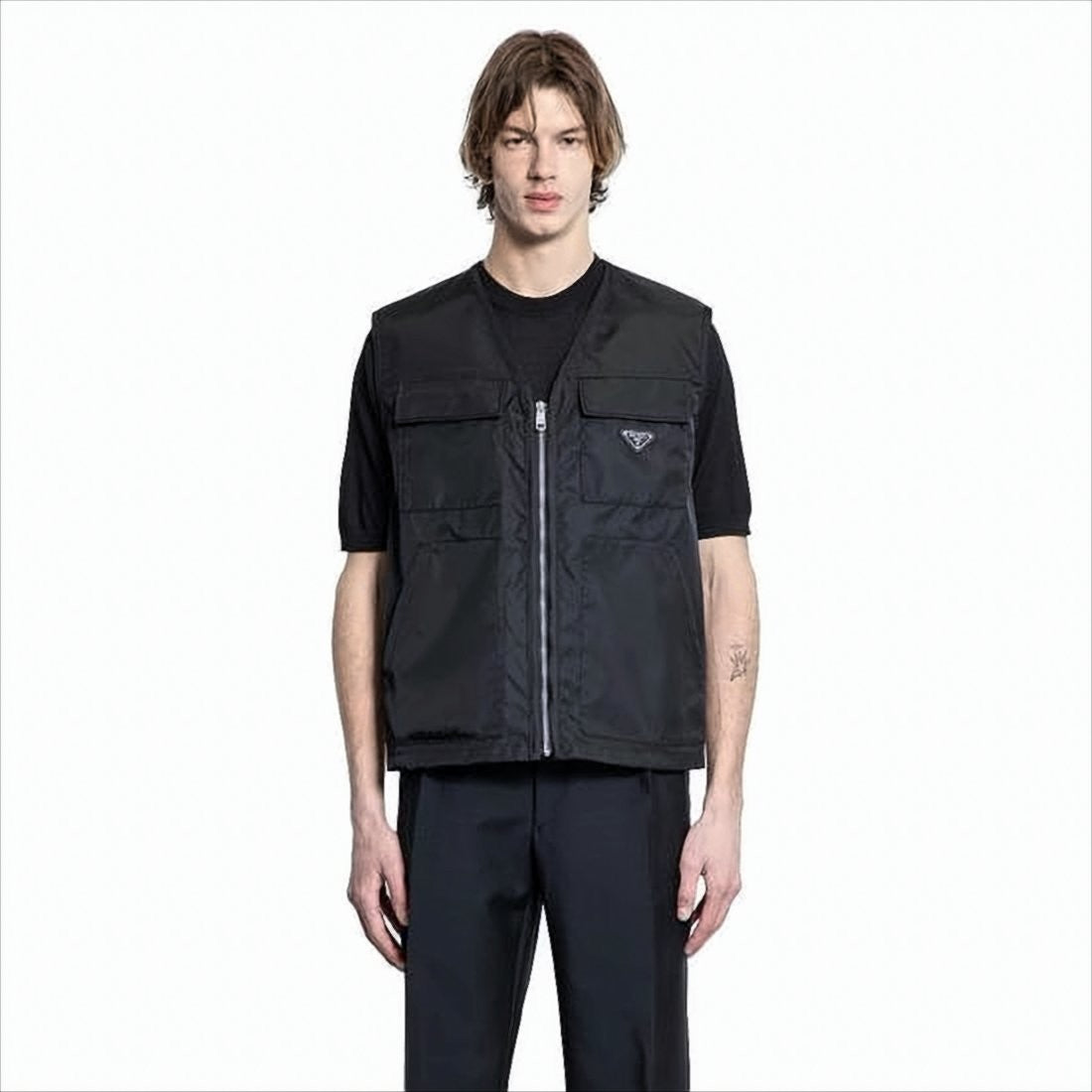 Prada Sleeveless Black Vest With Zipper Closure