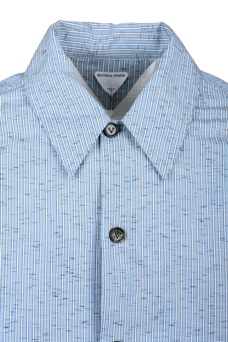 Bottega Veneta Cotton/Linen/Elastane Shirt - White/Sky Blue