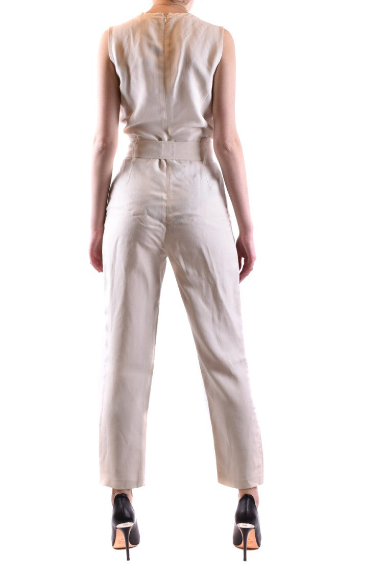 Pinko Sleeveless White Jumpsuit With Deep V-Neck