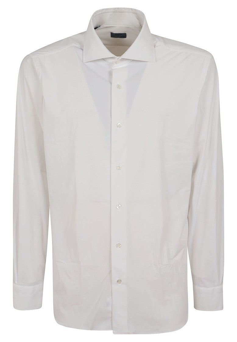 Barba Napoli Optical White Spread Collar Lightweight Cotton Shirt