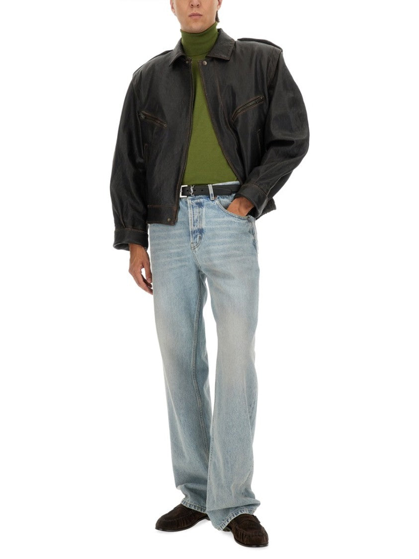 Saint Laurent Finely Knit Turtleneck Sweater In Rich Olive Green