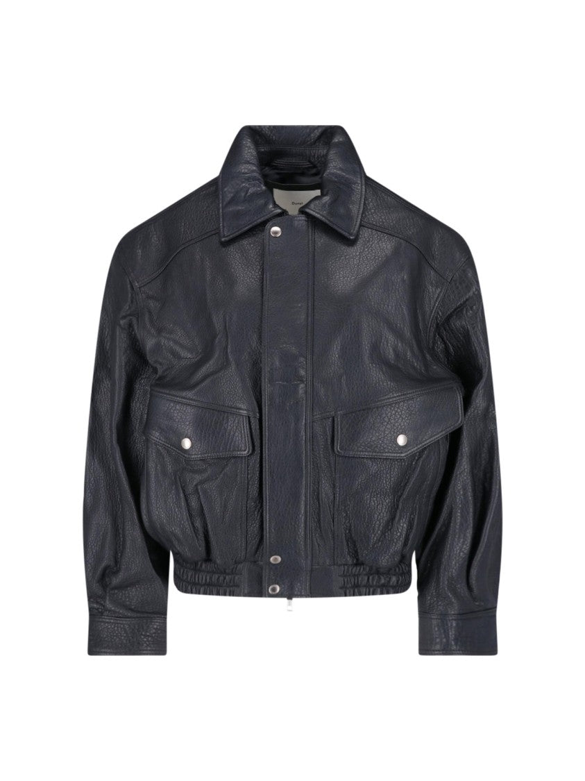 Dunst Black Hammered Lambskin Structured-Collar Leather Jacket