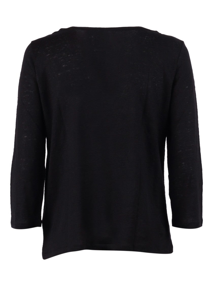 Filatures Du Lion Black Boat Neck Three Quarter Top