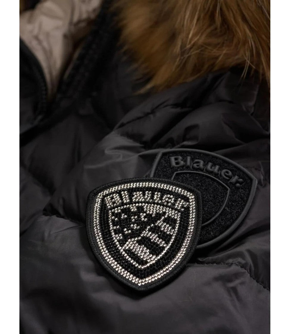 Blauer Long Quilted Fur Trim Fitted Coat