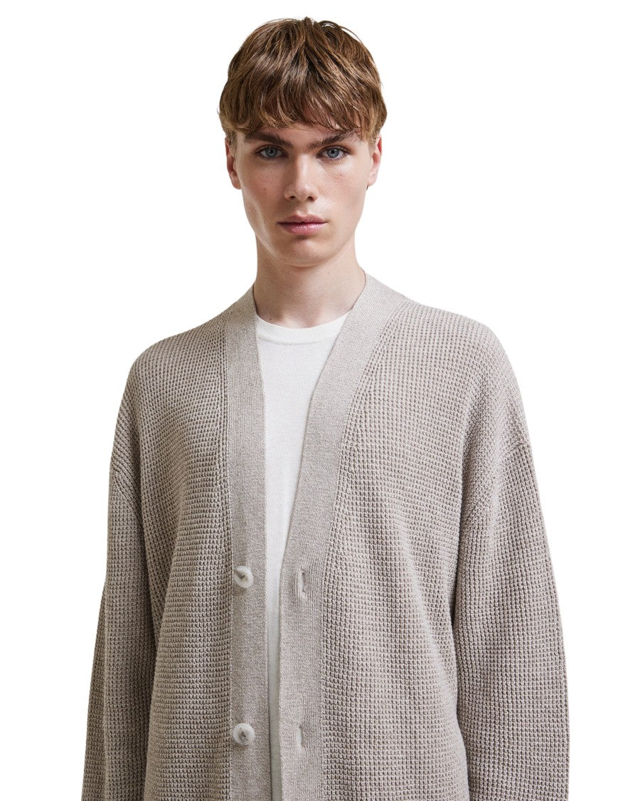 Hevo Safari Barbarano Linen-Cotton Waffle Stitch Cardigan