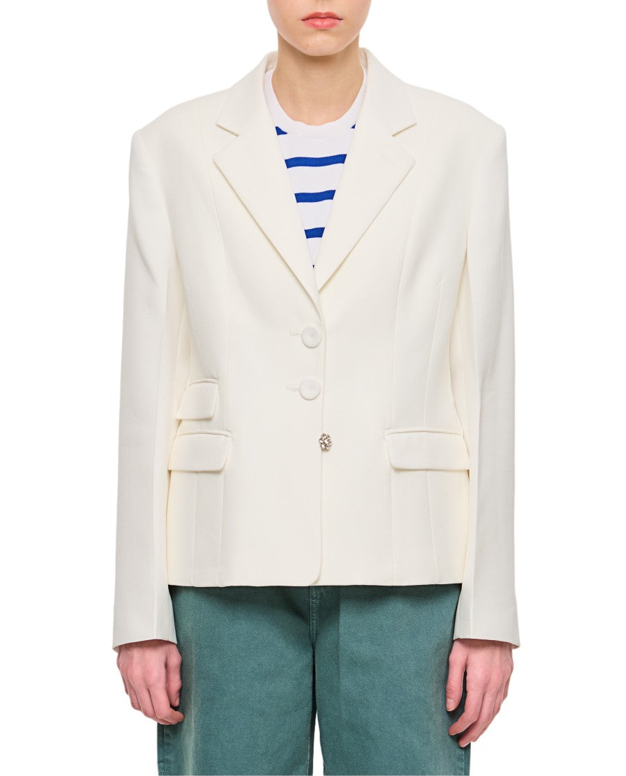 Wales Bonner Fitted White Jacket With Crystal Flower Detail