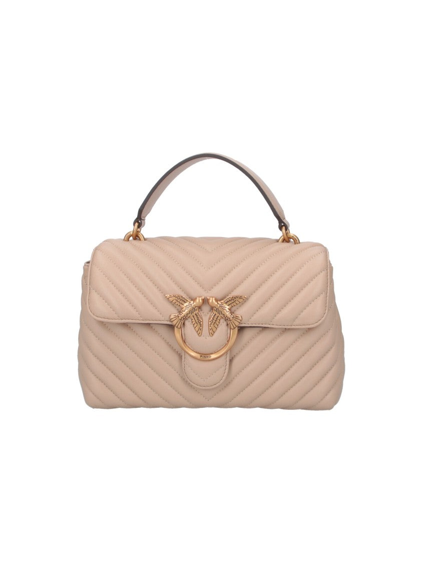 Pinko Beige Quilted Leather Lady Love Puff Top Handle Bag