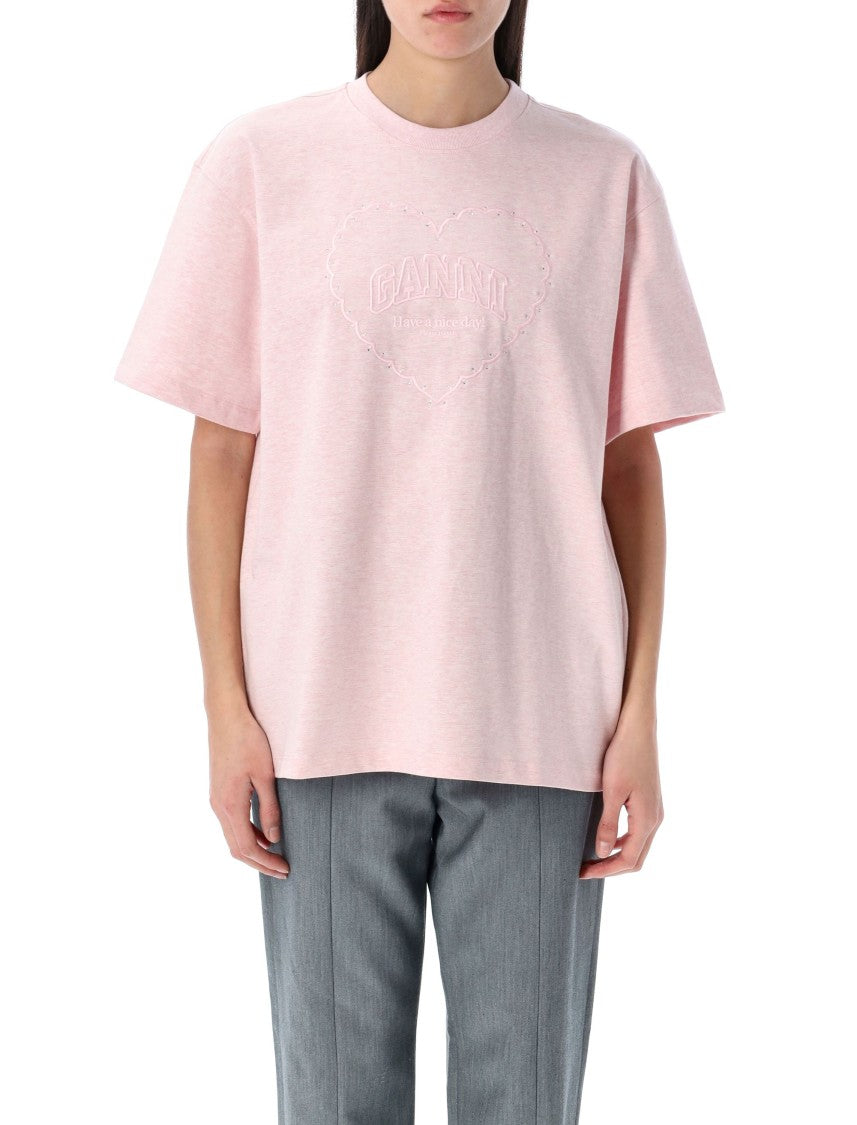 Ganni Embroidered Heart Design Relaxed-Fit T-Shirt