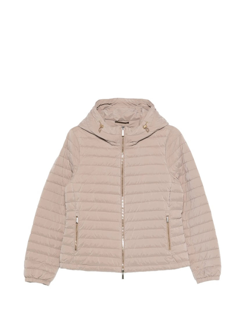 Moorer Brown Quilted Hooded Jacket With Cropped Fit