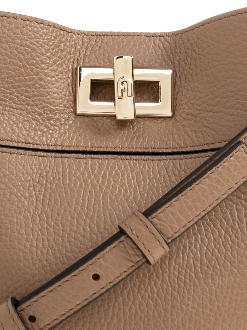 Furla Structured Textured Leather Gold-Hardware Handbag
