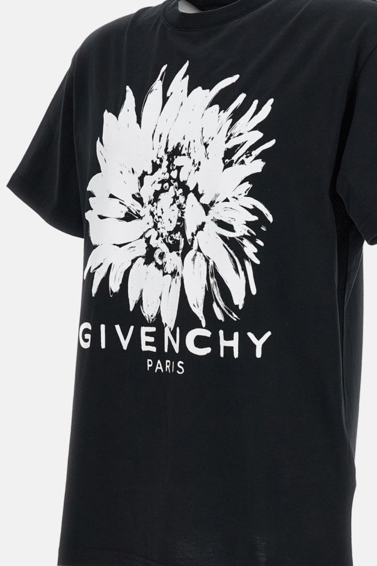 Givenchy Contrast Floral Print Cotton T-Shirt With Ribbed Collar